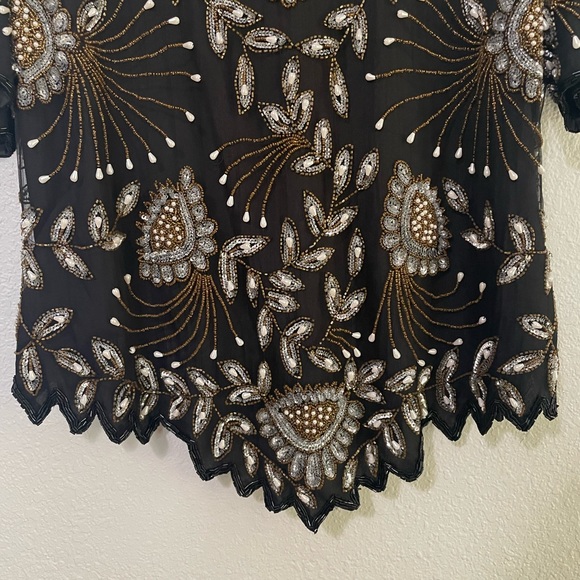 Vintage Plus Size 100% Silk Beaded Blouse - Picture 4 of 13